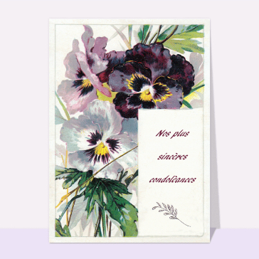 Carte condoléances ancienne : Sincères condoléances et fleurs anciennes