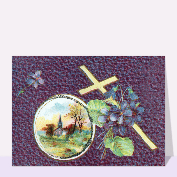 Carte condoléances ancienne : Petit village dans un médaillon