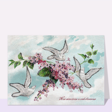 Carte condoléances ancienne : Condoléances et colombes blanches