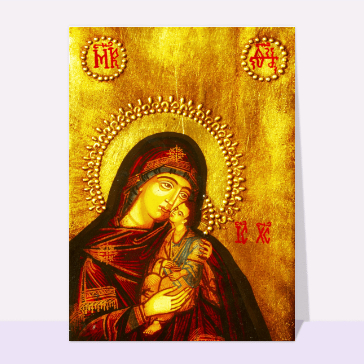 Carte condoléances religieuses : Icone dorée de la vierge Marie