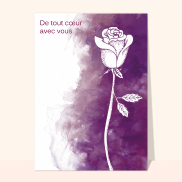 Carte condoléances fleurs : Rose de tout coeur avec vous