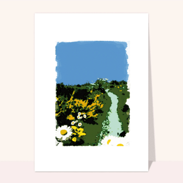 Carte condoléances fleurs : Peinture de chemin