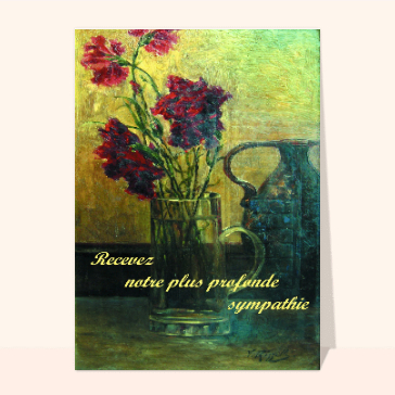 Carte condoléances fleurs : Peinture recevez notre plus profonde sympathie