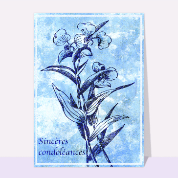 Carte condoléances fleurs : Condoléances et fleur en gravure et monotype