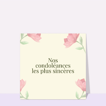 Carte condoléances fleurs : Condoléances sincères sobres et élégantes