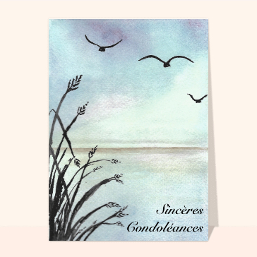 Carte condoléances fleurs : Sincères condoléances paysage à l`aquarelle