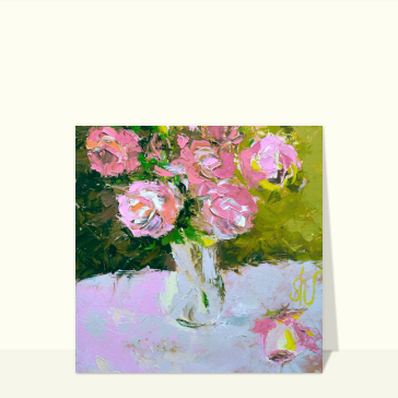 Carte condoléances fleurs : Bouquet de roses à la gouache