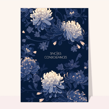 Carte condoléances fleurs : Condoléances et Chrysanthèmes bleues