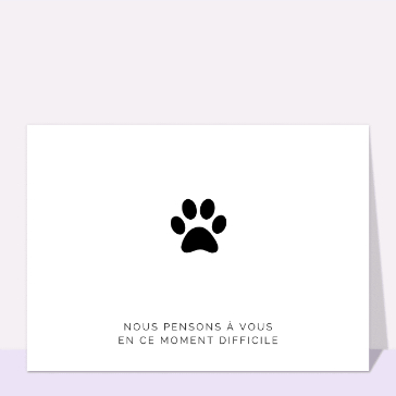 Carte condoléances pour animal de compagnie : Patte de chien ou chat suite à son décès