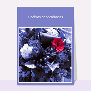 carte condoléances : Sincères condoléances avec une fleur rouge