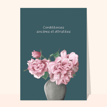 Condoléances et fleurs dans un vase
