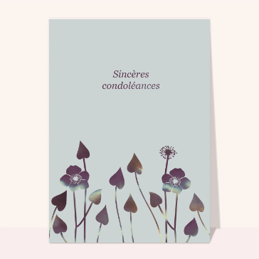 Sincères condoléances fleurs sur fond gris