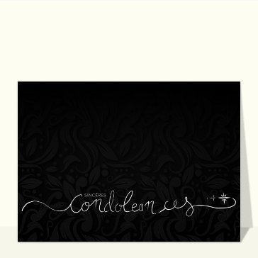 carte condoléances : Sincères condoléances noir et blanc floral