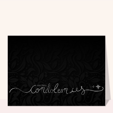 Sincères condoléances noir et blanc floral
