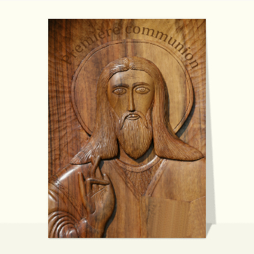Carte première communion : Sculpture en bois 1ère communion