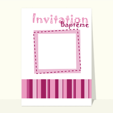carte de baptême : Cadre invitation baptême rose