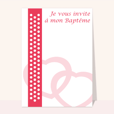 carte de baptême : Invitation baptême avec coeurs roses
