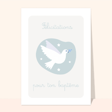 carte de baptême : Félicitations pour ton baptême avec une colombe bleu