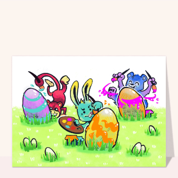 carte amusante de Pâques : Joyeuses Pâques des lapins créatifs