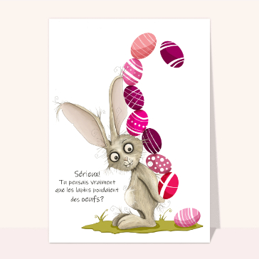 carte amusante de Pâques : Lapin qui pond des oeufs de Pâques