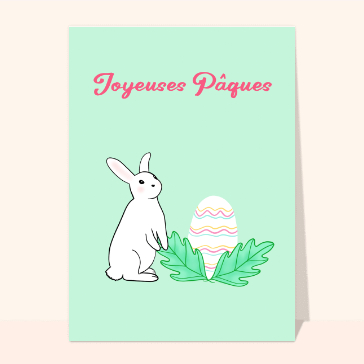 carte amusante de Pâques : Petit lapin de pâques et gros oeuf en chocolat