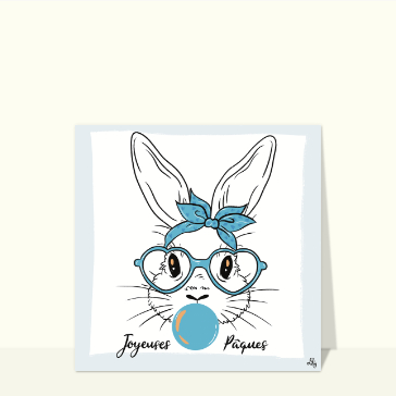 Carte Joyeuses Pâques lapin à lunettes bleu
