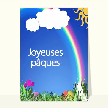 Carte de Pâques : Joyeuses Pâques avec un arc en ciel
