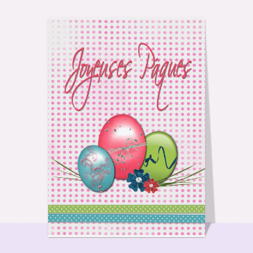 Carte de Pâques : Joyeuses Paques rose et vert