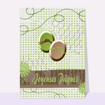 Carte de Pâques : Joyeuses Paques vert et marron