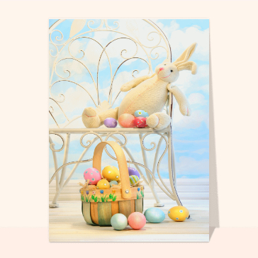 Carte de Pâques : Lapin et oeufs de Pâques