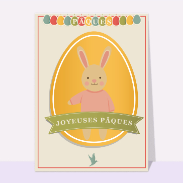 Carte de Pâques : Gros oeuf de pâques et petit lapin