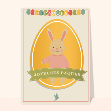 Carte de Pâques : Gros oeuf de pâques et petit lapin