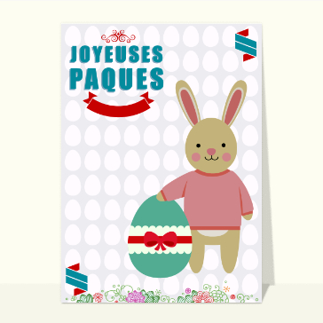 Carte de Pâques : Un lapin trouve un oeuf