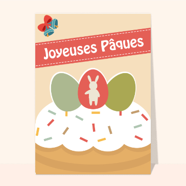 Carte de Pâques : Trois oeufs de pâques et 2 cloches