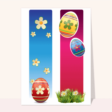 Carte de Pâques : Oeufs de pâques bleu et rose