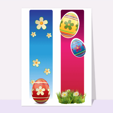Carte de Pâques : Oeufs de pâques bleu et rose