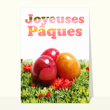 Carte de Pâques : Des oeufs de Pâques dans l'herbe