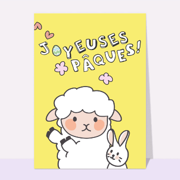 Carte de Pâques : Joyeuses pâques du mouton et du lapin