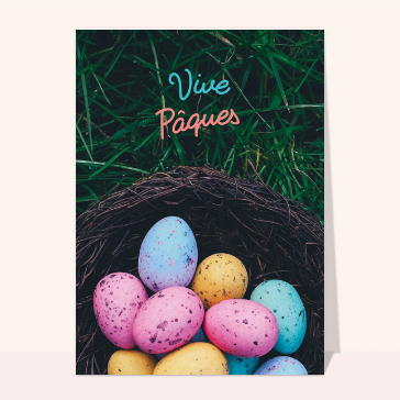 Carte de Pâques : Vive Pâques et oeufs multicolores