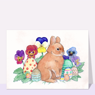 Carte de Pâques : Pâque et beau lapin à l`aquarelle