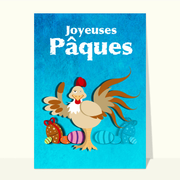 Carte de Pâques : Poule et oeufs de paques