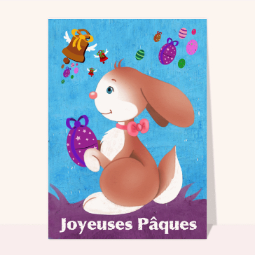 Carte de Pâques : Lapin et oeufs de paques