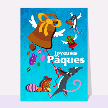 Carte de Pâques : Joyeuse paques la cloche et les souris