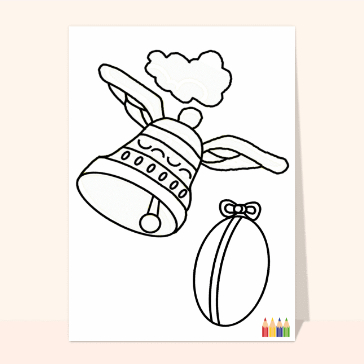 Carte de Pâques : Coloriage cloche et oeuf de paques