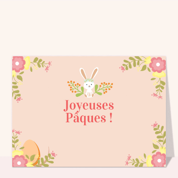 Carte de Pâques : Joyeuses Pâques lapin et fleurs