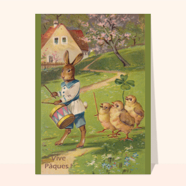 Le lapin de pâques et ses poussins Cartes anciennes de Pâques