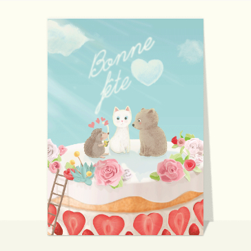 carte pour souhaiter une fête : Bonne fête avec un gâteau