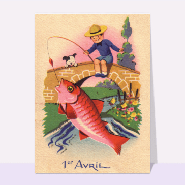 Carte ancienne 1er Avril : La pèche au poisson d'Avril
