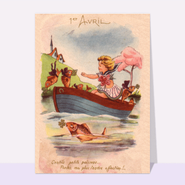 Carte ancienne 1er Avril : La petite fille dans sa barque