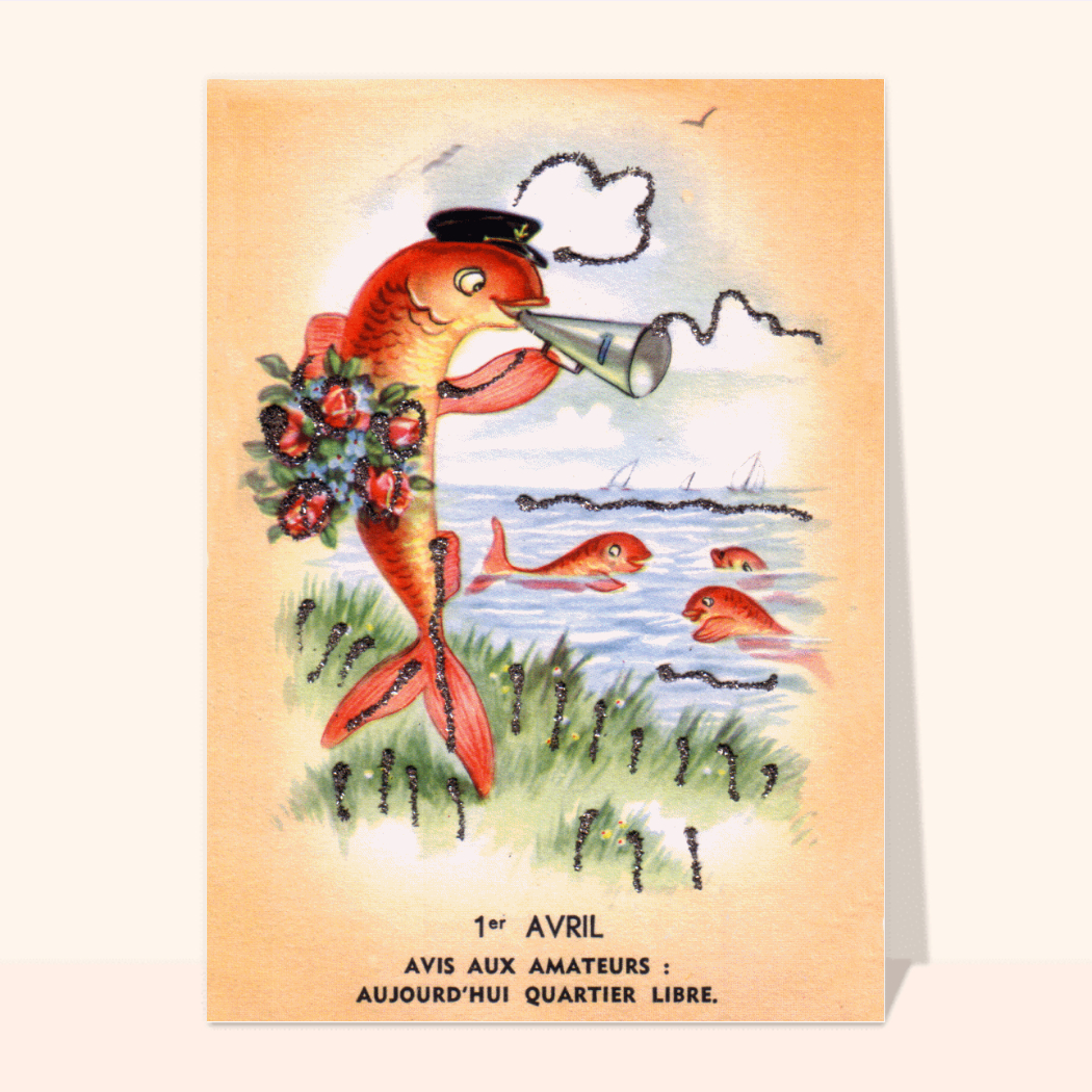 Poisson d'avril en fête et en humour Carte ancienne 1er avril — free download